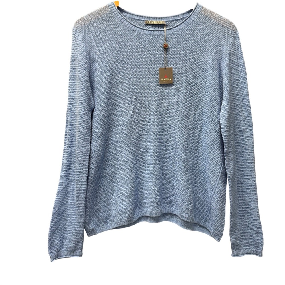 Alashan Sweater Womens Medium Crewneck Blue Cotton Linen Coastal Lightweight NEW